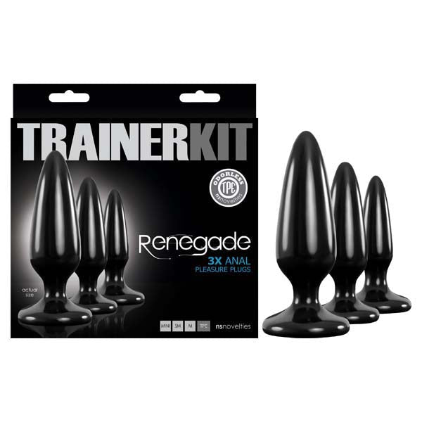 Renegade Pleasure Plug Trainer Kit - Black Butt Plugs - Set of 3 Sizes - Anal Toys