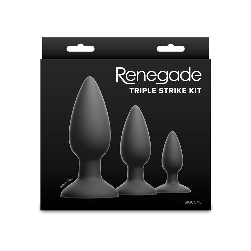 Renegade Triple Strike Kit - Black Butt Plugs - Set of 3 Sizes - ANAL TOYS