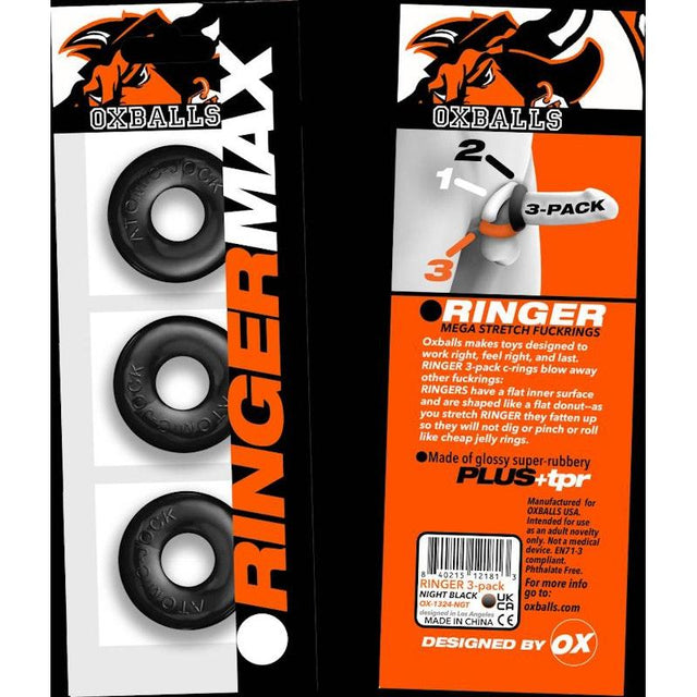 Ringer Max 3 Pc Cockring Set Black - Adult Toys
