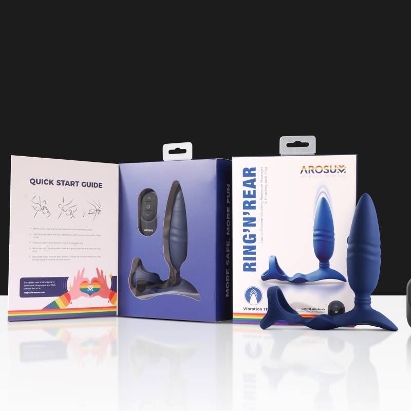 Ring'n'Rear Dual Thrusting Anal Probe with Cockring and Remote - Adult Toys