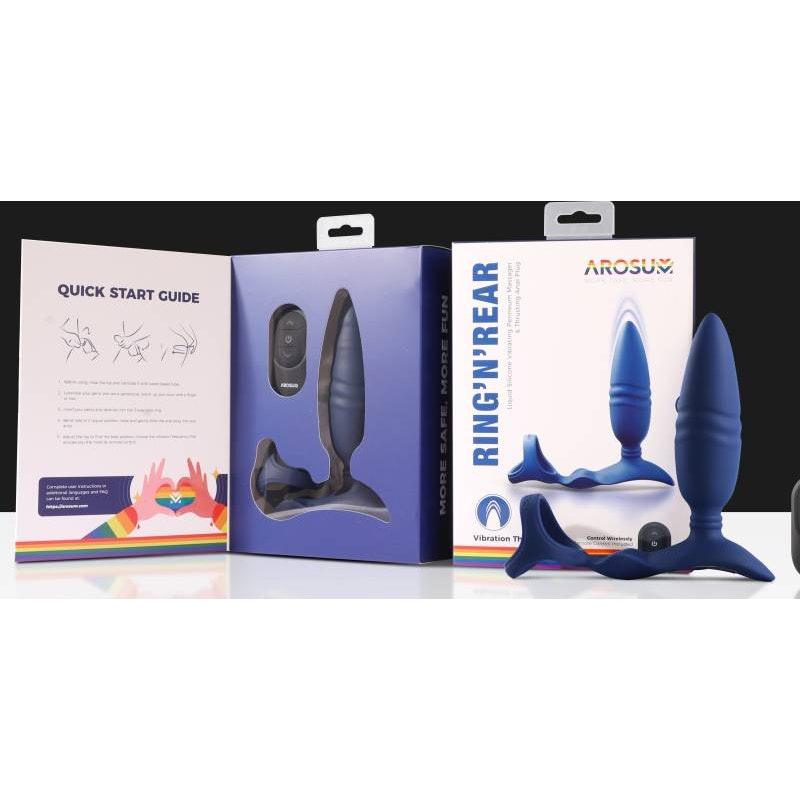 Ring'n'Rear Dual Thrusting Anal Probe with Cockring and Remote - Adult Toys