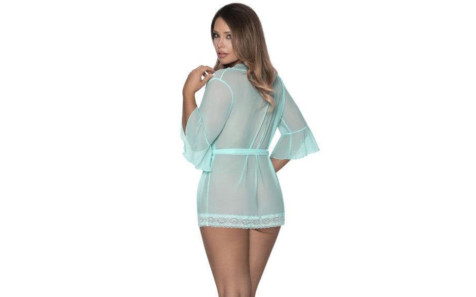 Robe with Lace Trim Turquoise - Lingerie