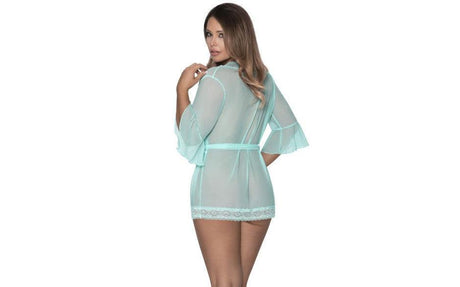 Robe with Lace Trim Turquoise - Lingerie