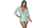 Robe with Lace Trim Turquoise - Lingerie
