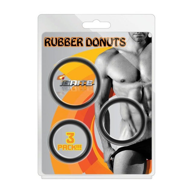 Rubber Donuts Cock Rings 3 Pc Black - Adult Toys