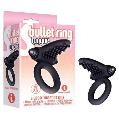 S - Bullet Ring - Tongue - Black Vibrating Cock Ring - COCK RINGS