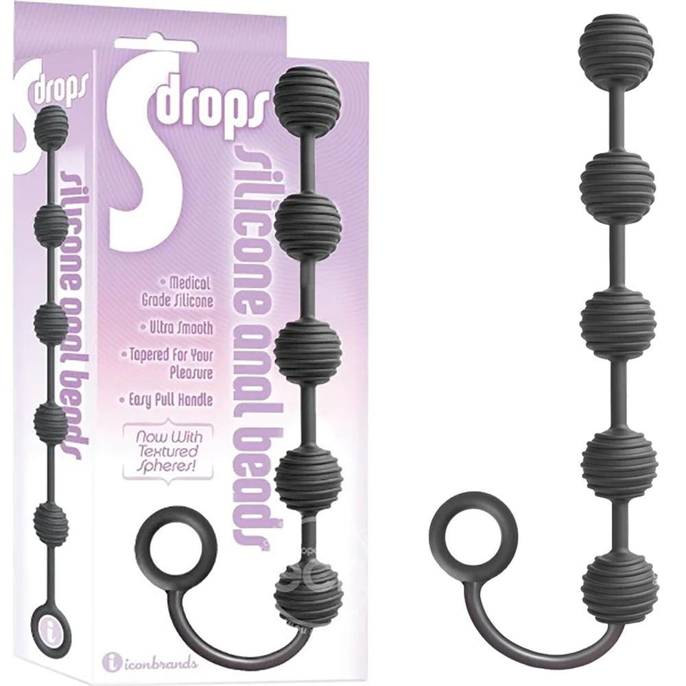 S - Drops Silicone Anal Beads - Black Anal Beads - Anal Toys