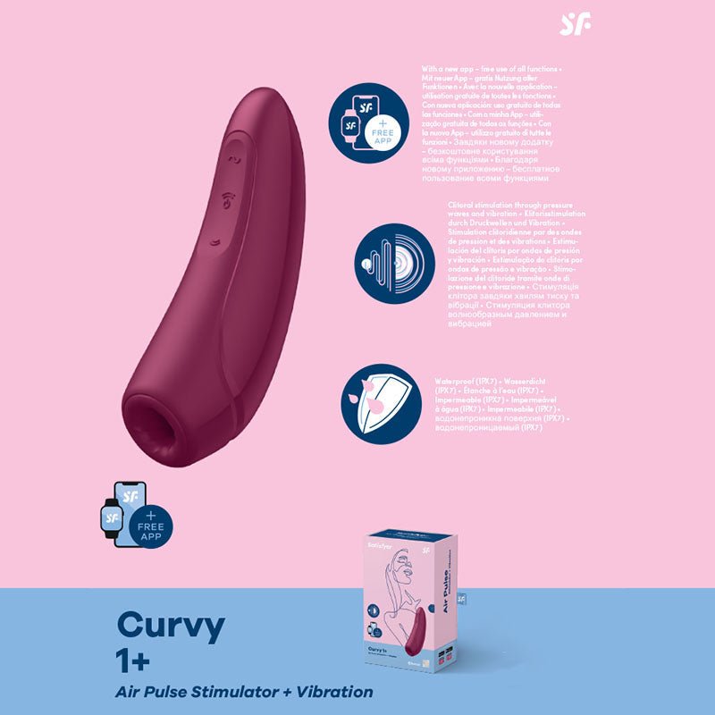 Satisfyer Curvy 1+ - App Contolled Touch - Free USB - Rechargeable Clitoral Stimulator with Vibration - AIR PULSATION - PREMIUM