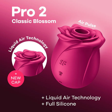 Satisfyer Pro 2 Classic Blossom - Red USB Rechargeable Air Pulse Rose Stimulator - AIR PULSATION - PREMIUM