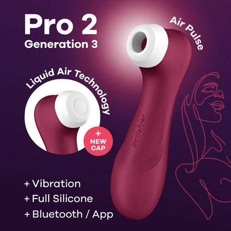 Satisfyer Pro 2 Generation 3 with App Control - Wine Red Touch - Free USB - Rechargeable Clitoral Stimulator - AIR PULSATION - PREMIUM