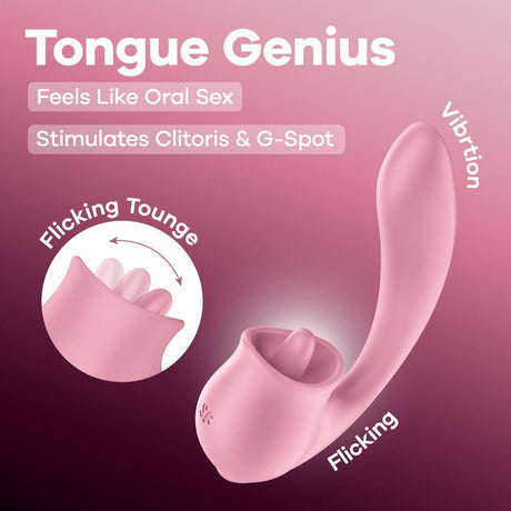 Satisfyer Tongue Genius - Pink Vibrator with Flicking Clit Stimulator - VIBRATORS - PREMIUM