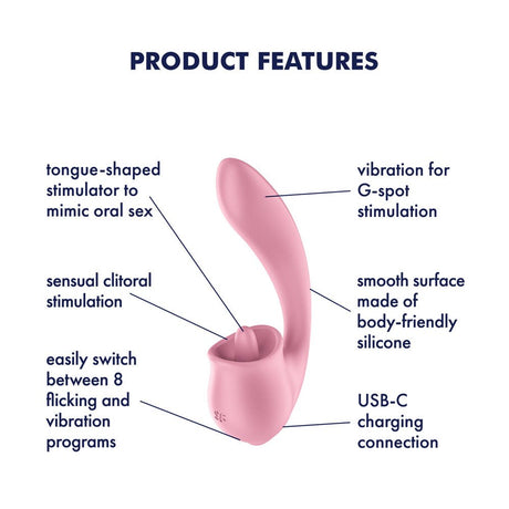 Satisfyer Tongue Genius - Pink Vibrator with Flicking Clit Stimulator - VIBRATORS - PREMIUM
