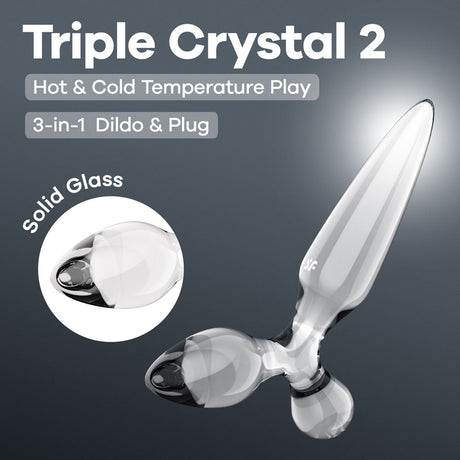 Satisfyer Triple Crystal Three In One Clear Glass Butt Plug - GLASS TOYS - PREMIUM