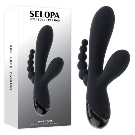 Selopa Triple Aces Black 19.7 cm USB Rechargeable Triple Stimulator Vibrator - VIBRATORS