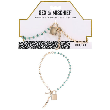 Sex and Mischief Indica Crystal Day Collar Gold Emerald Lockable Collar - BONDAGE - TOYS