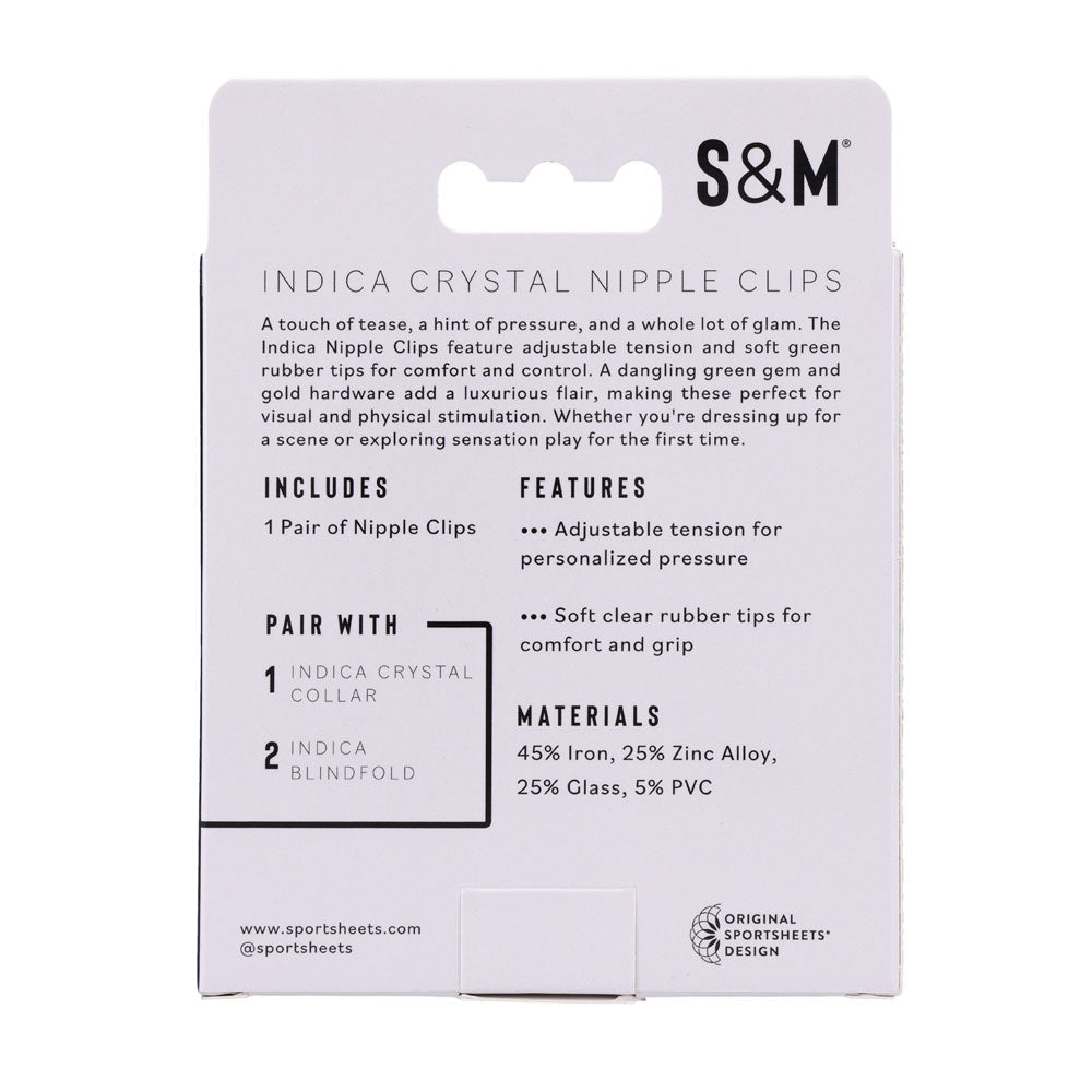 Sex And Mischief Indica Crystal Nipple Clips Gold With Emerald Gems - BONDAGE - TOYS