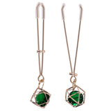 Sex And Mischief Indica Crystal Nipple Clips Gold With Emerald Gems - BONDAGE - TOYS