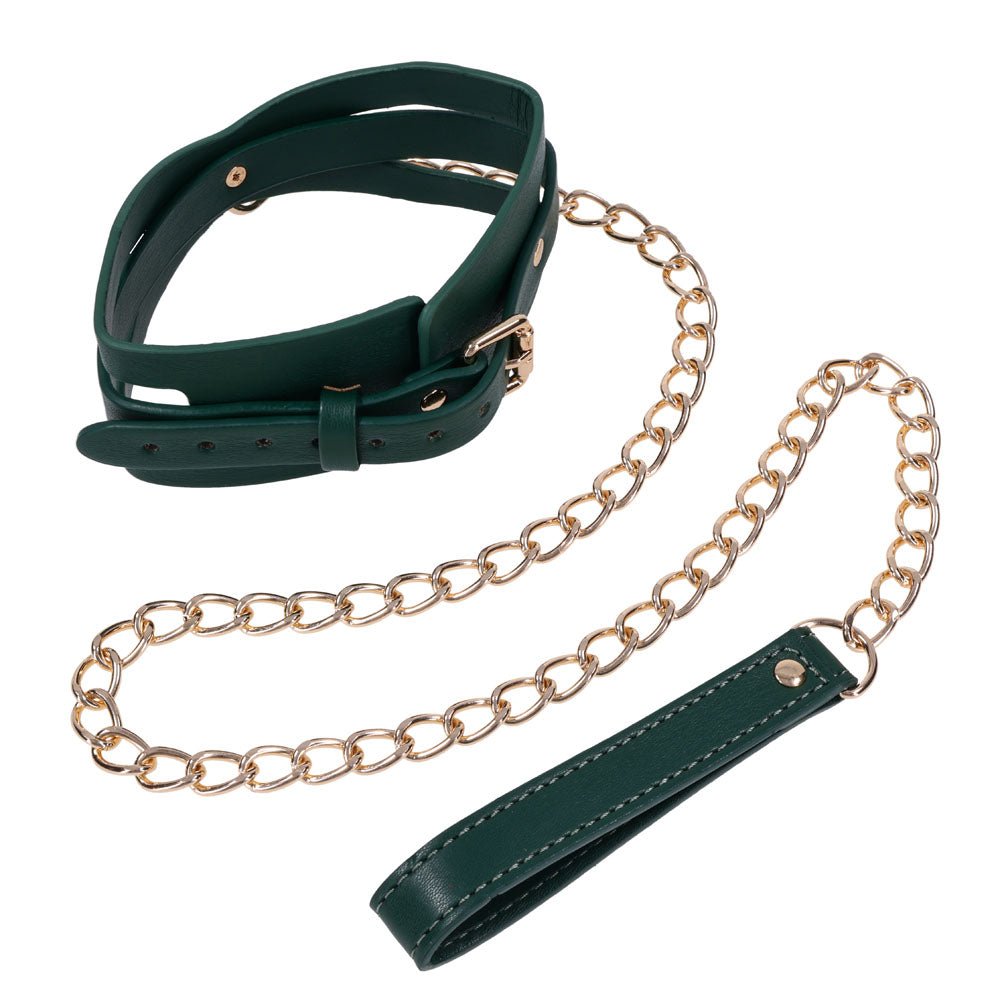 Sex And Mischief Indica Cutout Collar And Leash Green And Gold Restraint - BONDAGE - TOYS