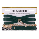 Sex And Mischief Indica Cutout Collar And Leash Green And Gold Restraint - BONDAGE - TOYS
