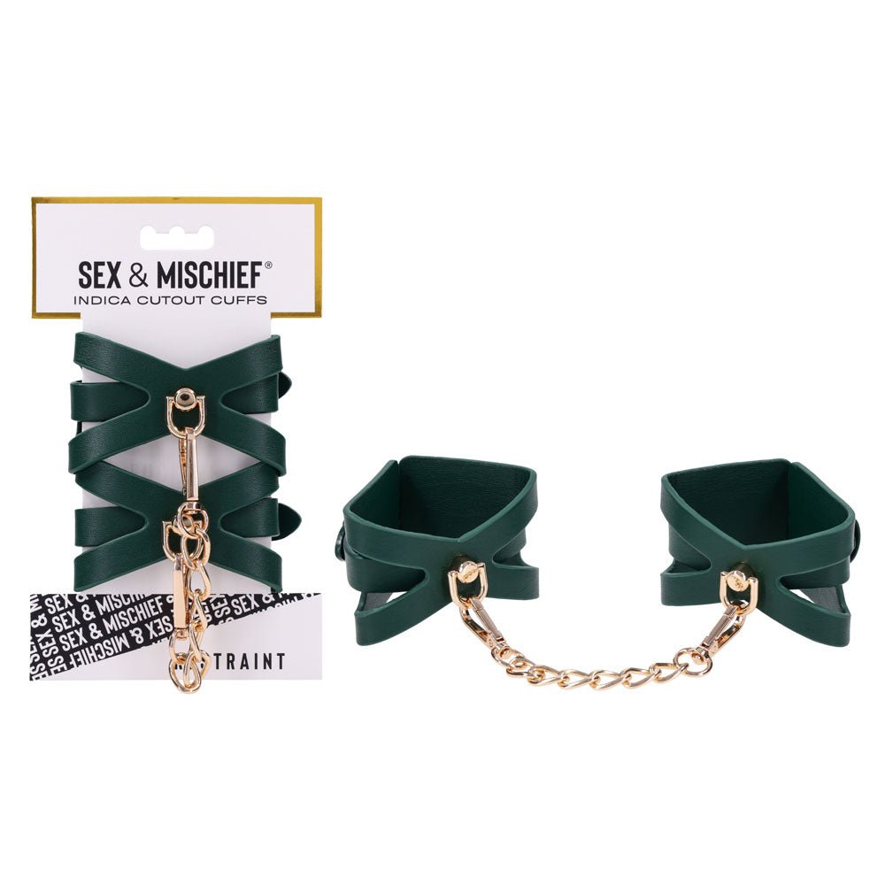 Sex And Mischief Indica Cutout Cuffs Green Gold Restraints - BONDAGE - TOYS