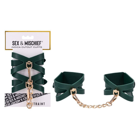 Sex And Mischief Indica Cutout Cuffs Green Gold Restraints - BONDAGE - TOYS