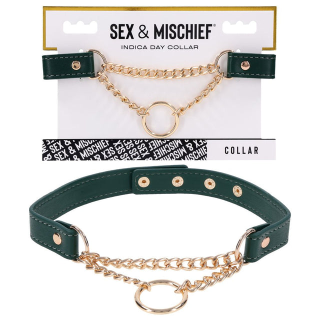 Sex and Mischief Indica Day Collar Green Gold Adjustable Strap - BONDAGE - TOYS
