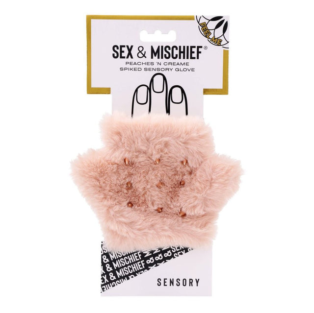 Sex And Mischief Peaches And Cream Spiked Sensory Glove Fur Metal Spikes - BONDAGE - TOYS
