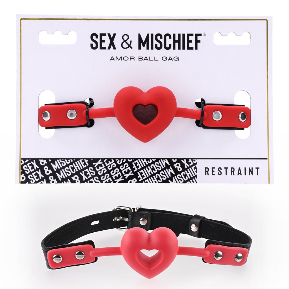 Sex & Mischief Amor Ball Gag - Red/Black Mouth Restraint - BONDAGE - TOYS