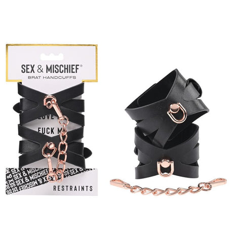 Sex & Mischief Brat Handcuffs - Black/Rose Gold Restraints - BONDAGE - TOYS