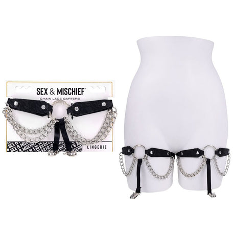Sex & Mischief Chain Lace Garters - Black/Metal Garters - BONDAGE - TOYS