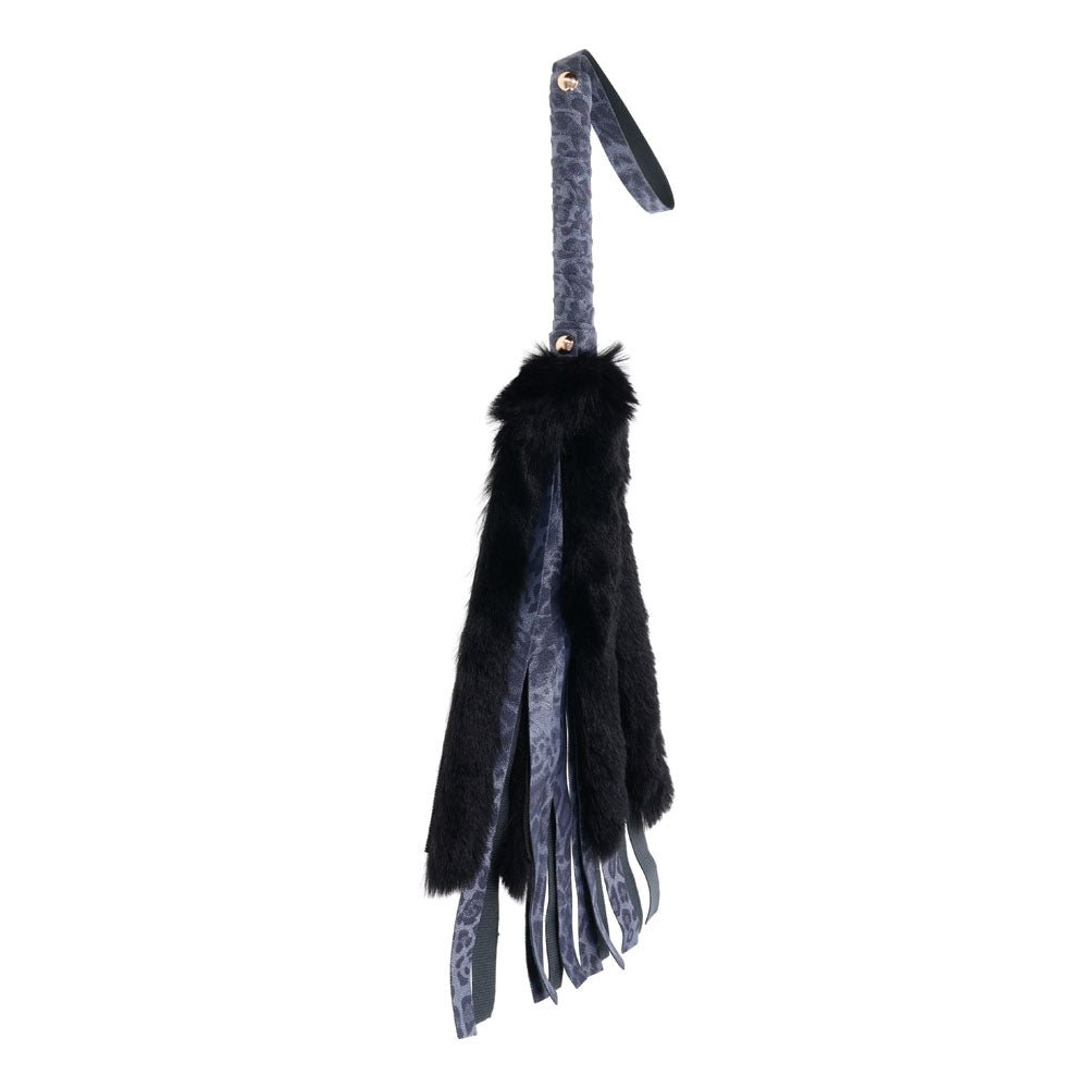 Sex & Mischief Cougar Faux Fur Flogger - Navy Blue/Black Furry Flogger Whip - BONDAGE - TOYS