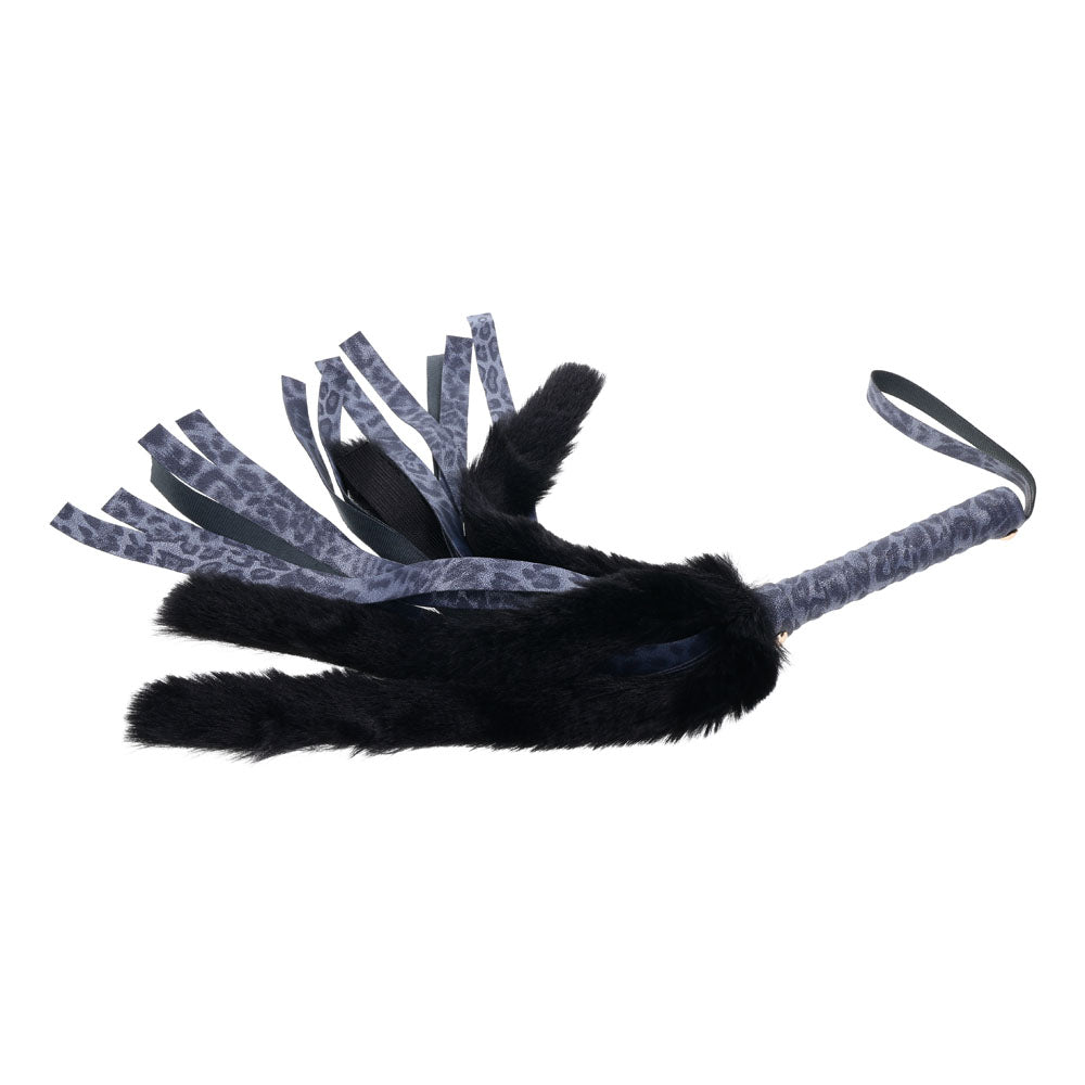 Sex & Mischief Cougar Faux Fur Flogger - Navy Blue/Black Furry Flogger Whip - BONDAGE - TOYS