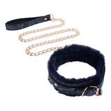 Sex & Mischief Cougar Fur Collar & Leash - Navy Blue/Gold Restraint - BONDAGE - TOYS
