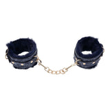 Sex & Mischief Cougar Fur Handcuffs - Navy Blue/Gold Furry Restraints - BONDAGE - TOYS