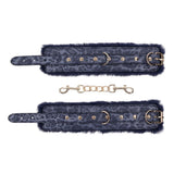 Sex & Mischief Cougar Fur Handcuffs - Navy Blue/Gold Furry Restraints - BONDAGE - TOYS