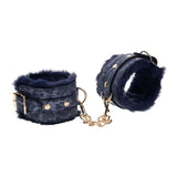 Sex & Mischief Cougar Fur Handcuffs - Navy Blue/Gold Furry Restraints - BONDAGE - TOYS