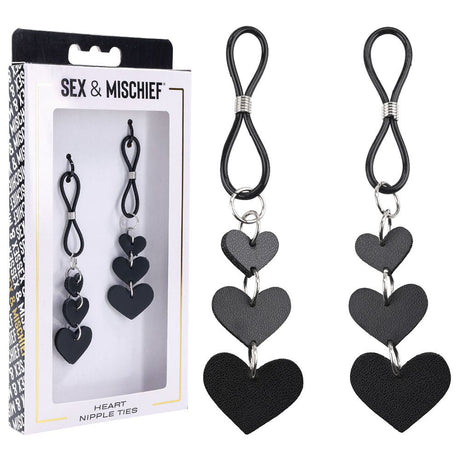 Sex & Mischief Heart Nipple Ties - Black Nipple Restraints - Set of 2 - BONDAGE - TOYS