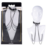 Sex & Mischief Lace Collar with Nipple Ties - Black Neck and Nipple Restraints - BONDAGE - TOYS