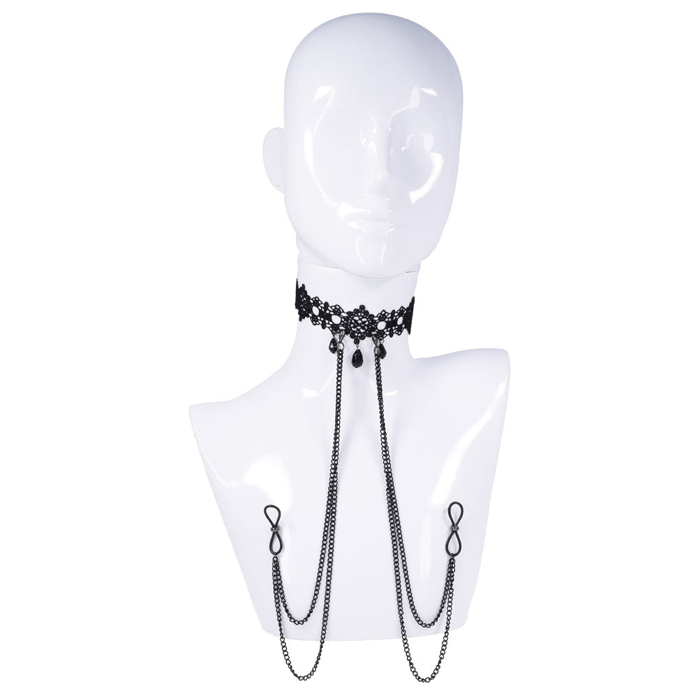 Sex & Mischief Lace Collar with Nipple Ties - BONDAGE - TOYS