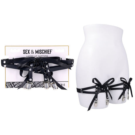 Sex & Mischief Laced Up Garters - Black Garters - BONDAGE - TOYS