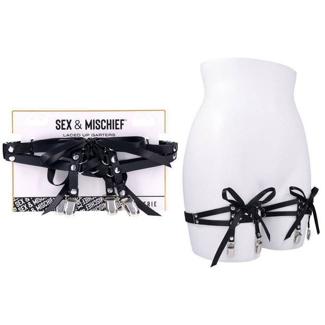 Sex & Mischief Laced Up Garters - Black Garters - BONDAGE - TOYS