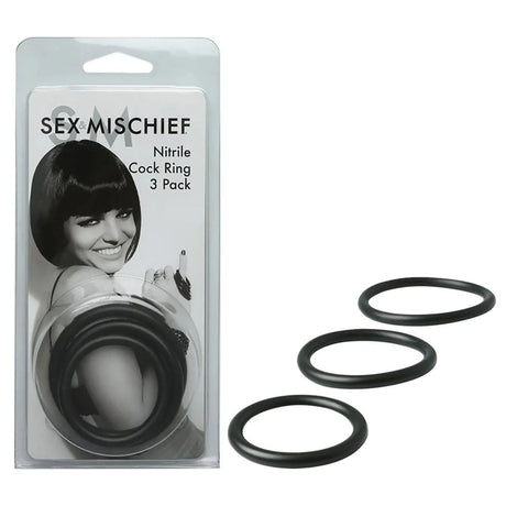 Sex & Mischief Nitrile Cock Ring 3 Pack - Black Cock Rings - Set of 3 Sizes - COCK RINGS