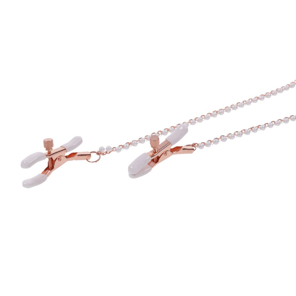 Sex & Mischief Peaches n CreaMe Collar with Nipple Clamps | Rose Gold - BONDAGE - TOYS