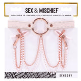 Sex & Mischief Peaches n CreaMe Collar with Nipple Clamps | Rose Gold - BONDAGE - TOYS