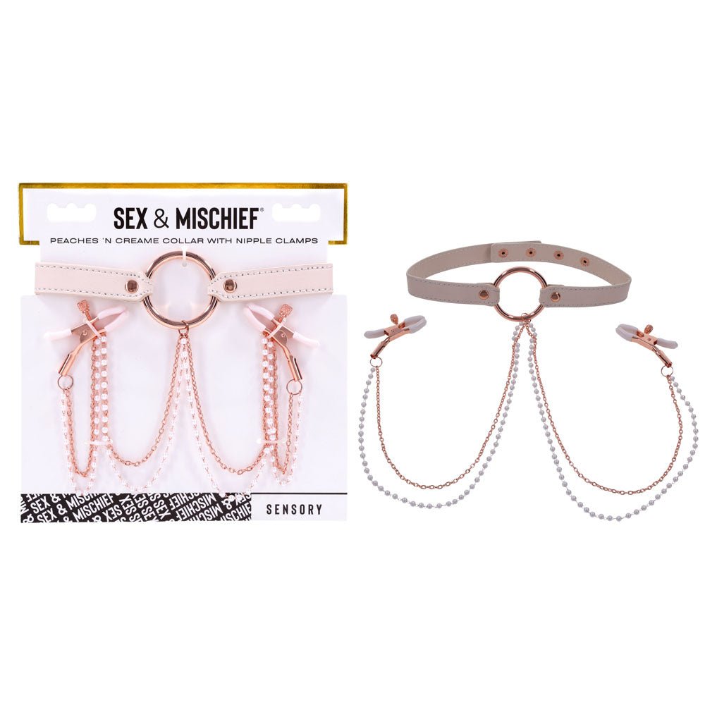 Sex & Mischief Peaches n CreaMe Collar with Nipple Clamps | Rose Gold - BONDAGE - TOYS