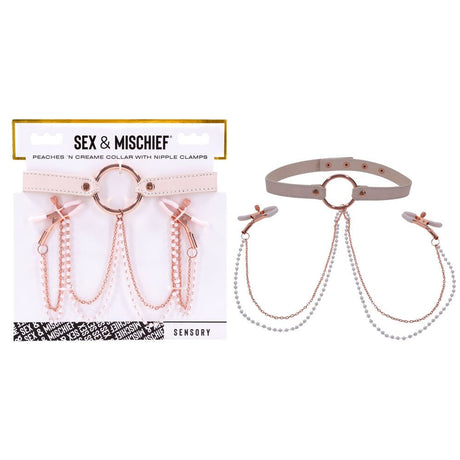Sex & Mischief Peaches n CreaMe Collar with Nipple Clamps | Rose Gold - BONDAGE - TOYS