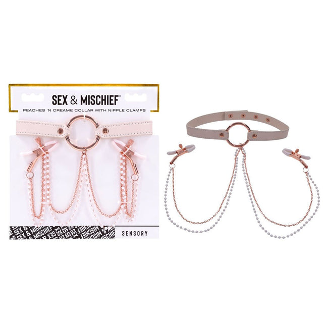 Sex & Mischief Peaches n CreaMe Collar with Nipple Clamps | Rose Gold - BONDAGE - TOYS