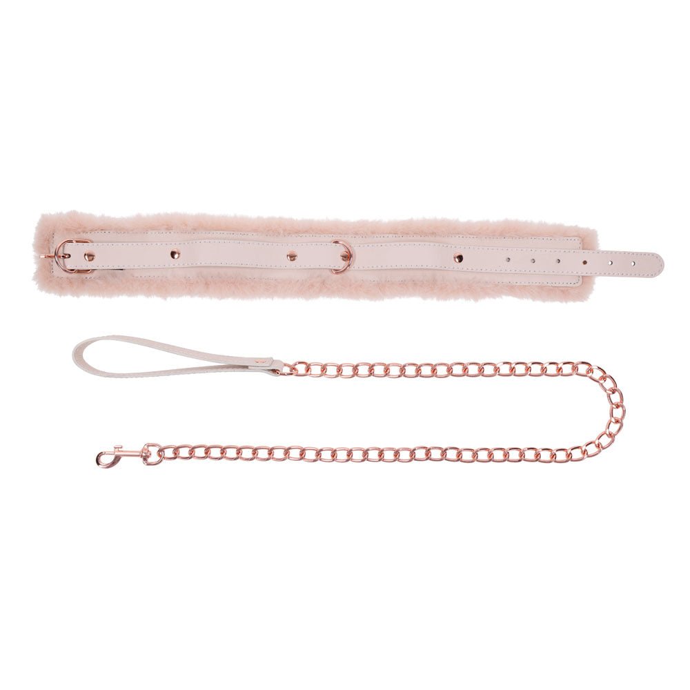 Sex & Mischief Peaches n CreaMe Fur Collar & Leash - Peach - BONDAGE - TOYS