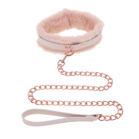 Sex & Mischief Peaches n CreaMe Fur Collar & Leash - Peach - BONDAGE - TOYS