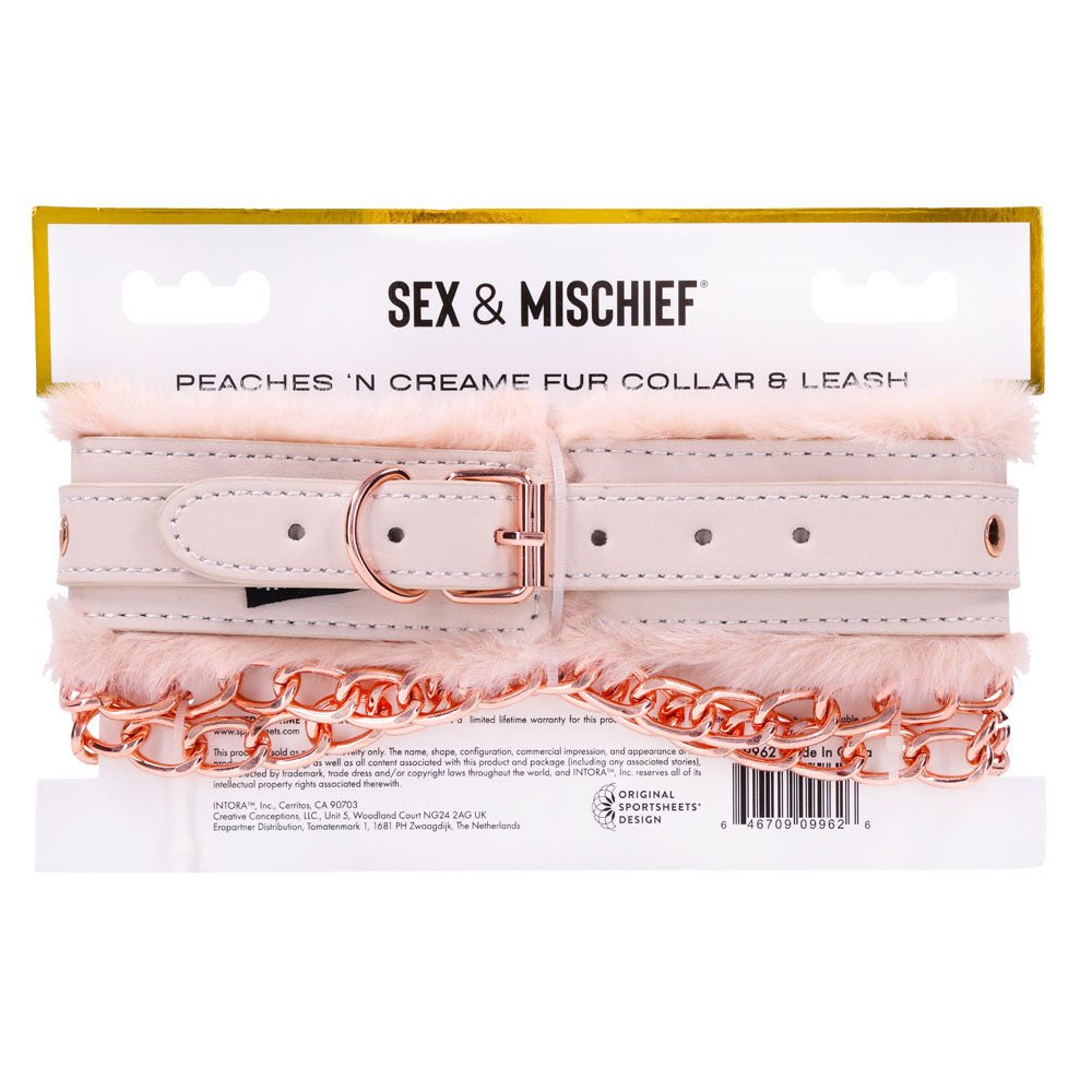 Sex & Mischief Peaches n CreaMe Fur Collar & Leash - Peach - BONDAGE - TOYS